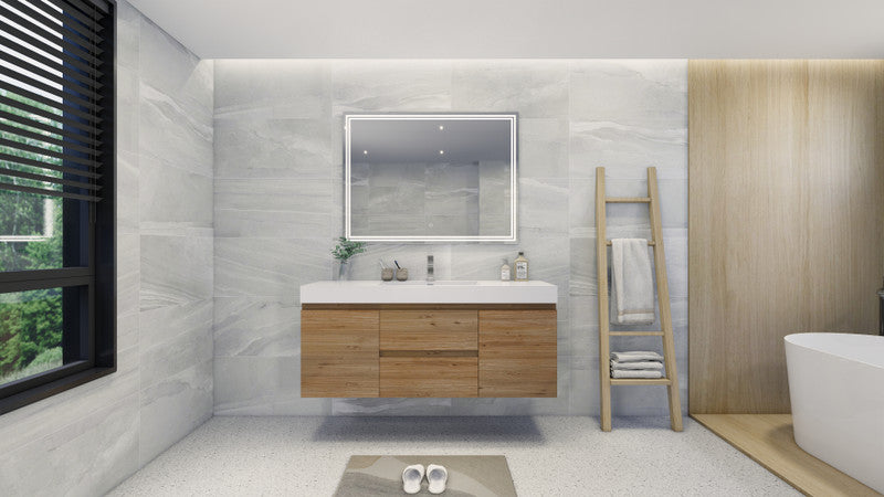 Fortune 60" Wall Mounted Bathroom Vanity with Reinforced Acrylic Integrated Sink Top