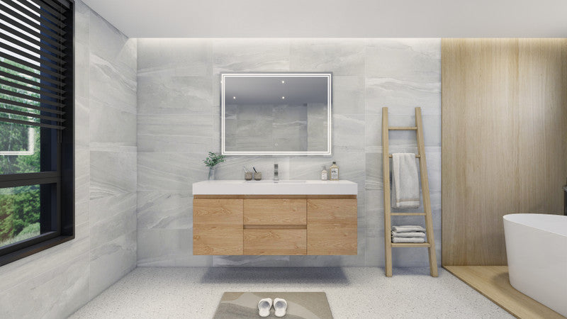 Fortune 60" Wall Mounted Bathroom Vanity with Reinforced Acrylic Integrated Sink Top