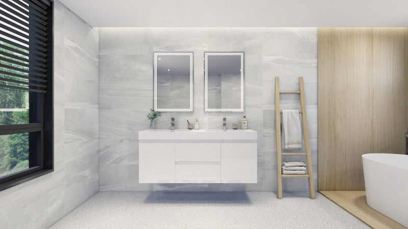 Fortune 60" Wall Mounted Bathroom Vanity with Reinforced Acrylic Integrated Sink Top