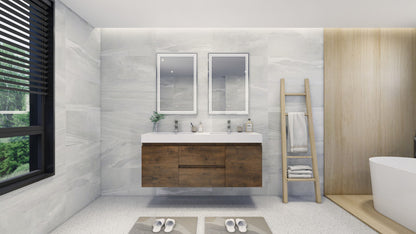 Fortune 60" Wall Mounted Bathroom Vanity with Reinforced Acrylic Integrated Sink Top