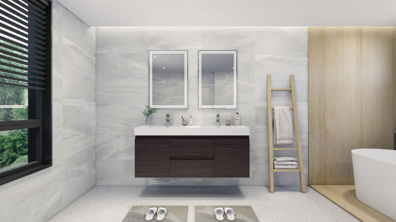 Fortune 60" Wall Mounted Bathroom Vanity with Reinforced Acrylic Integrated Sink Top