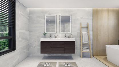 Fortune 60" Wall Mounted Bathroom Vanity with Reinforced Acrylic Integrated Sink Top