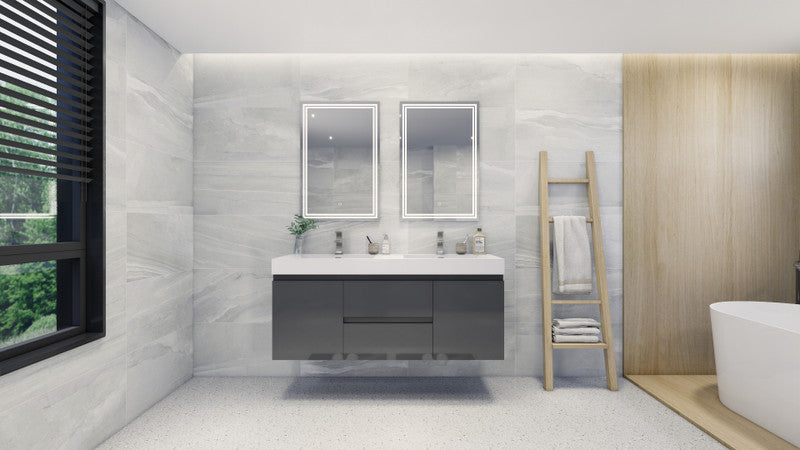 Fortune 60" Wall Mounted Bathroom Vanity with Reinforced Acrylic Integrated Sink Top