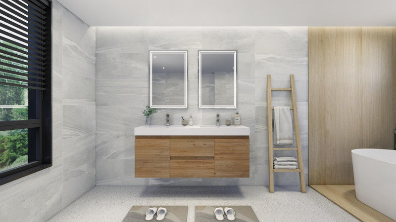 Fortune 60" Wall Mounted Bathroom Vanity with Reinforced Acrylic Integrated Sink Top