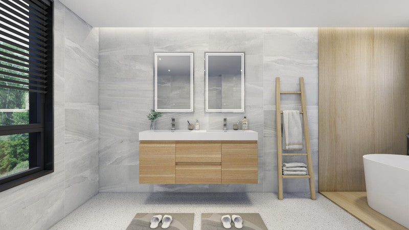 Fortune 60" Wall Mounted Bathroom Vanity with Reinforced Acrylic Integrated Sink Top