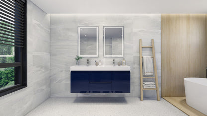 Fortune 60" Wall Mounted Bathroom Vanity with Reinforced Acrylic Integrated Sink Top