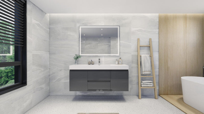 Fortune 60" Wall Mounted Bathroom Vanity with Reinforced Acrylic Integrated Sink Top