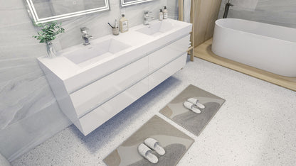 Fortune 72" Wall Mounted Bathroom Vanity with Reinforced Acrylic Integrated Sink Top