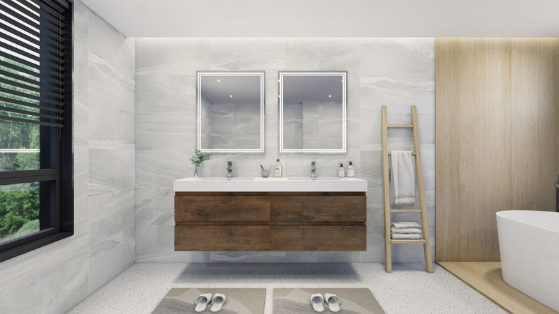 Fortune 72" Wall Mounted Bathroom Vanity with Reinforced Acrylic Integrated Sink Top