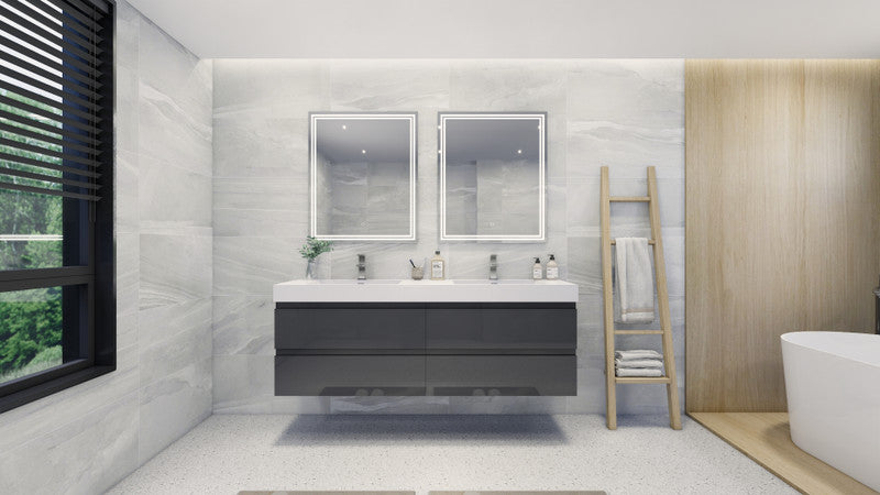 Fortune 72" Wall Mounted Bathroom Vanity with Reinforced Acrylic Integrated Sink Top