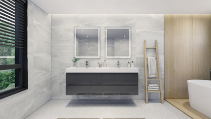 Fortune 72" Wall Mounted Bathroom Vanity with Reinforced Acrylic Integrated Sink Top