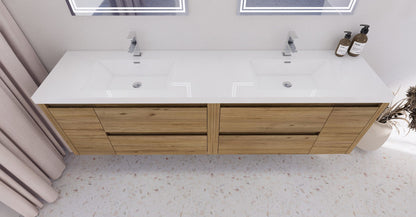 Jade 84" Wall Mounted Bathroom Vanity with Reinforced Acrylic Integrated Sink Top