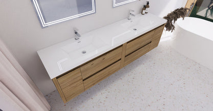 Jade 84" Wall Mounted Bathroom Vanity with Reinforced Acrylic Integrated Sink Top
