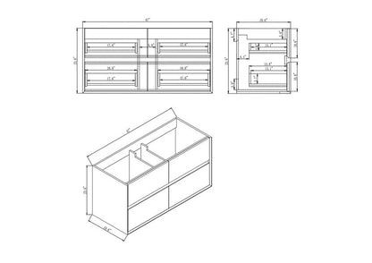 Kingdee 48" Wall Mounted Bathroom Vanity with Reinforced Acrylic Integrated Sink Top