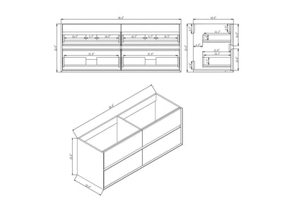 Kingdee 60" Wall Mounted Bathroom Vanity with Reinforced Acrylic Integrated Sink Top