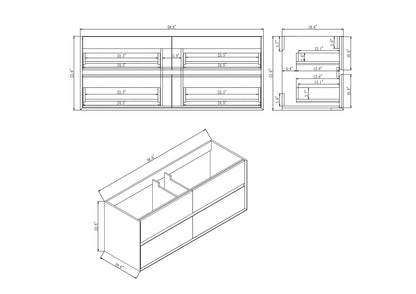 Kingdee 60" Wall Mounted Bathroom Vanity with Reinforced Acrylic Integrated Sink Top