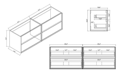 Kingdee 72" Wall Mounted Bathroom Vanity with Reinforced Acrylic Integrated Sink Top