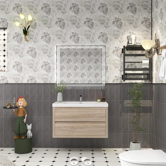 Louis 36" Wall Mounted Bathroom Vanity with Reinforced Acrylic Integrated Sink Top