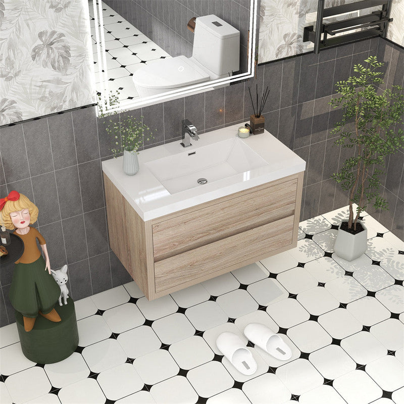 Louis 36" Wall Mounted Bathroom Vanity with Reinforced Acrylic Integrated Sink Top