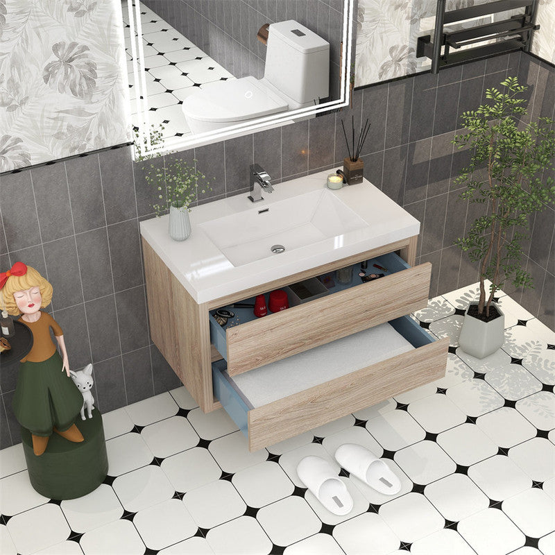 Louis 36" Wall Mounted Bathroom Vanity with Reinforced Acrylic Integrated Sink Top