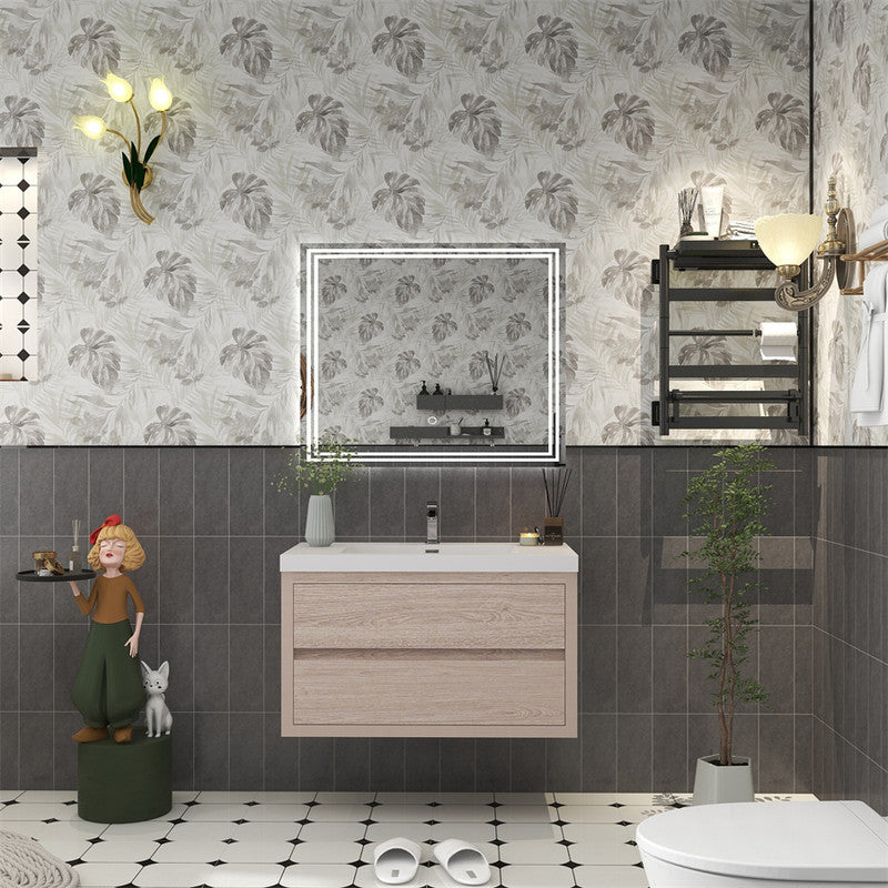 Louis 36" Wall Mounted Bathroom Vanity with Reinforced Acrylic Integrated Sink Top