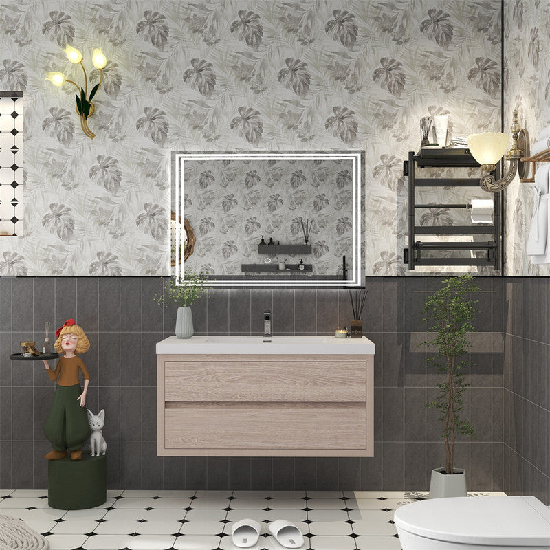 Louis 42" Wall Mounted Bathroom Vanity with Reinforced Acrylic Integrated Sink Top