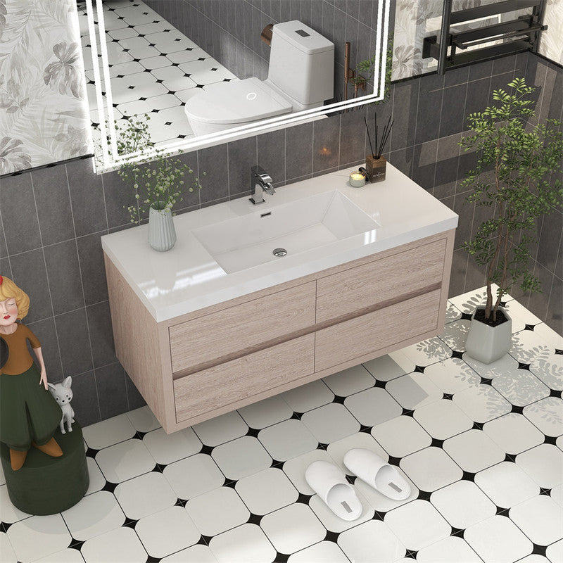 Louis 48" Wall Mounted Bathroom Vanity with Reinforced Acrylic Integrated Sink Top