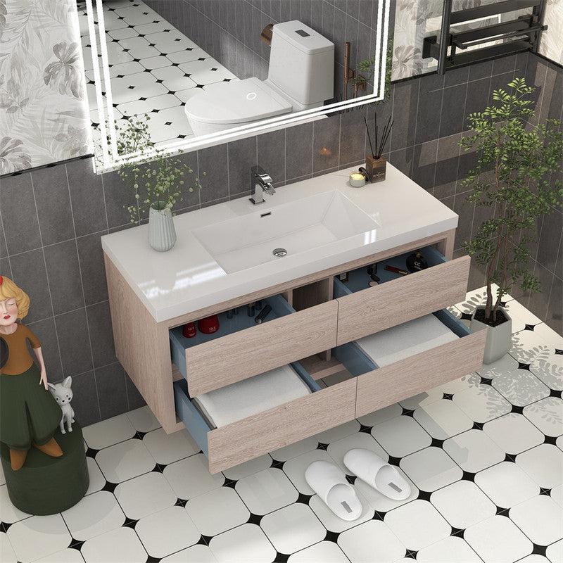 Louis 48" Wall Mounted Bathroom Vanity with Reinforced Acrylic Integrated Sink Top