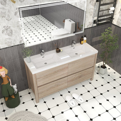 Louis 60" Freestanding Bathroom Vanity with Reinforced Acrylic Integrated Sink Top