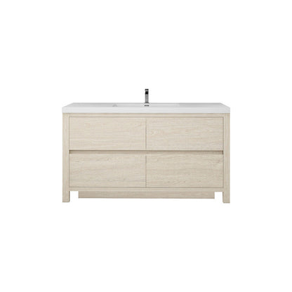 Louis 60" Freestanding Bathroom Vanity with Reinforced Acrylic Integrated Sink Top