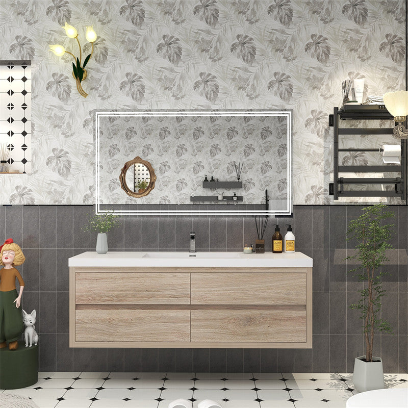 Louis 60" Wall Mounted Bathroom Vanity with Reinforced Acrylic Integrated Sink Top