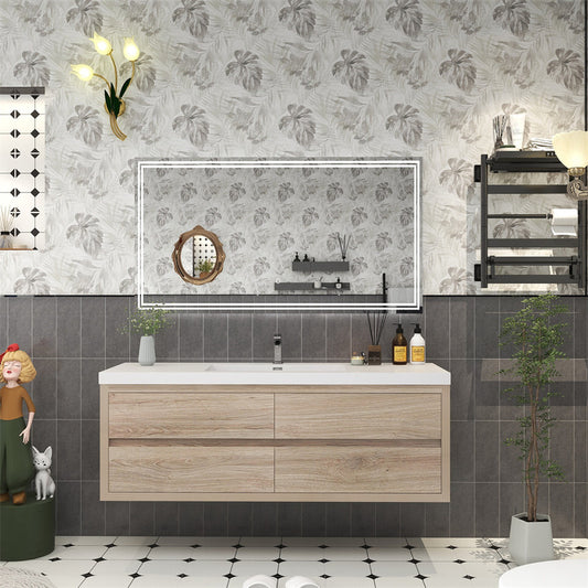 Louis 60" Wall Mounted Bathroom Vanity with Reinforced Acrylic Integrated Sink Top