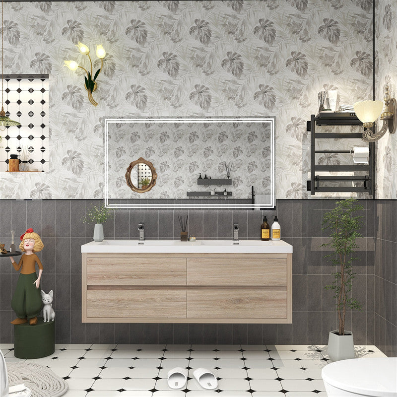 Louis 60" Wall Mounted Bathroom Vanity with Reinforced Acrylic Integrated Sink Top