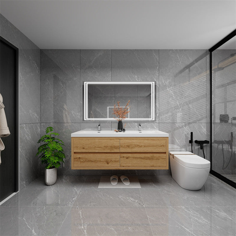 Louis 60" Wall Mounted Bathroom Vanity with Reinforced Acrylic Integrated Sink Top