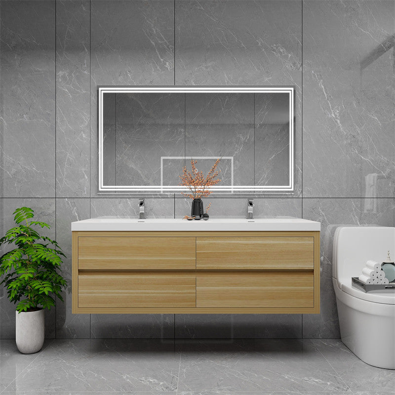 Louis 60" Wall Mounted Bathroom Vanity with Reinforced Acrylic Integrated Sink Top