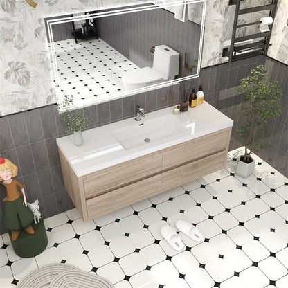 Louis 60" Wall Mounted Bathroom Vanity with Reinforced Acrylic Integrated Sink Top