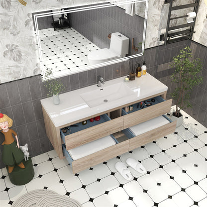 Louis 60" Wall Mounted Bathroom Vanity with Reinforced Acrylic Integrated Sink Top