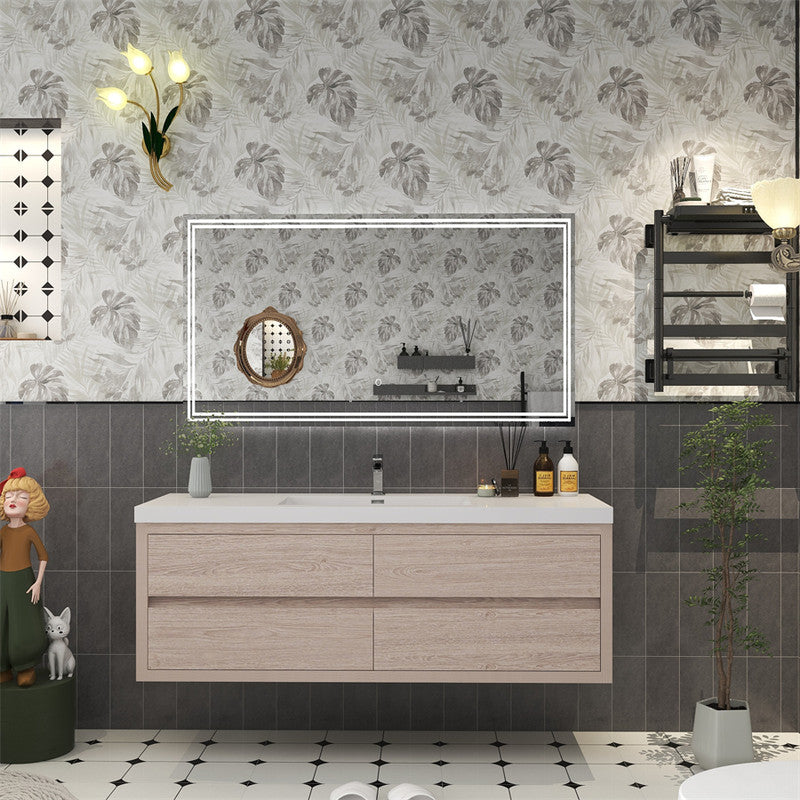 Louis 60" Wall Mounted Bathroom Vanity with Reinforced Acrylic Integrated Sink Top