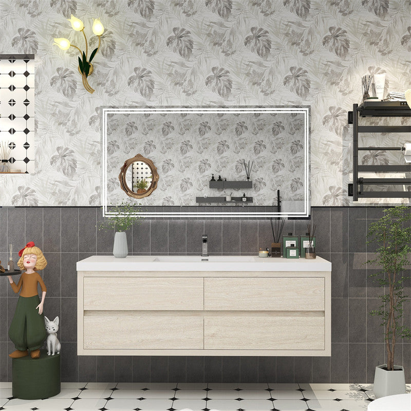 Louis 60" Wall Mounted Bathroom Vanity with Reinforced Acrylic Integrated Sink Top