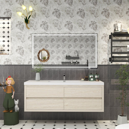 Louis 60" Wall Mounted Bathroom Vanity with Reinforced Acrylic Integrated Sink Top