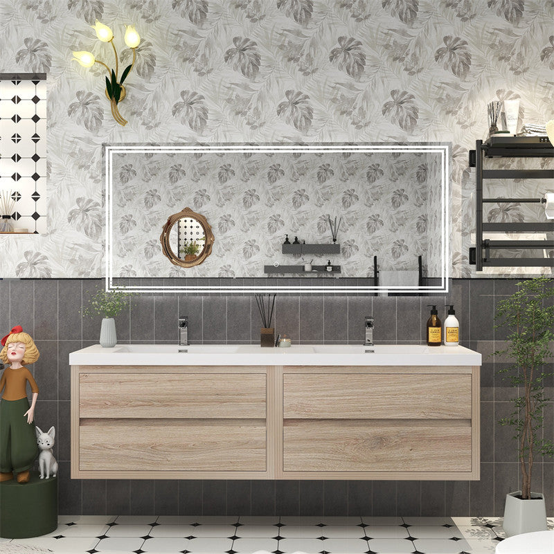 Louis 72" Wall Mounted Bathroom Vanity with Reinforced Acrylic Integrated Sink Top