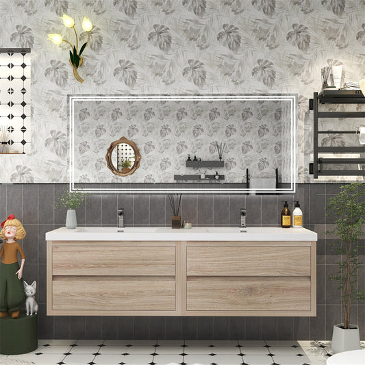 Louis 72" Wall Mounted Bathroom Vanity with Reinforced Acrylic Integrated Sink Top