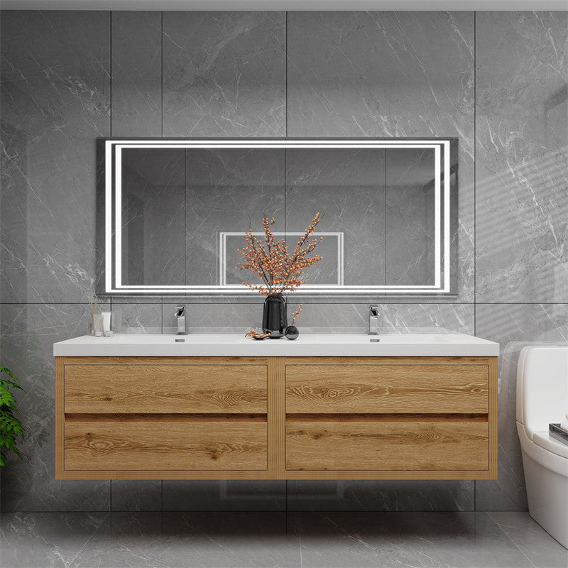 Louis 72" Wall Mounted Bathroom Vanity with Reinforced Acrylic Integrated Sink Top