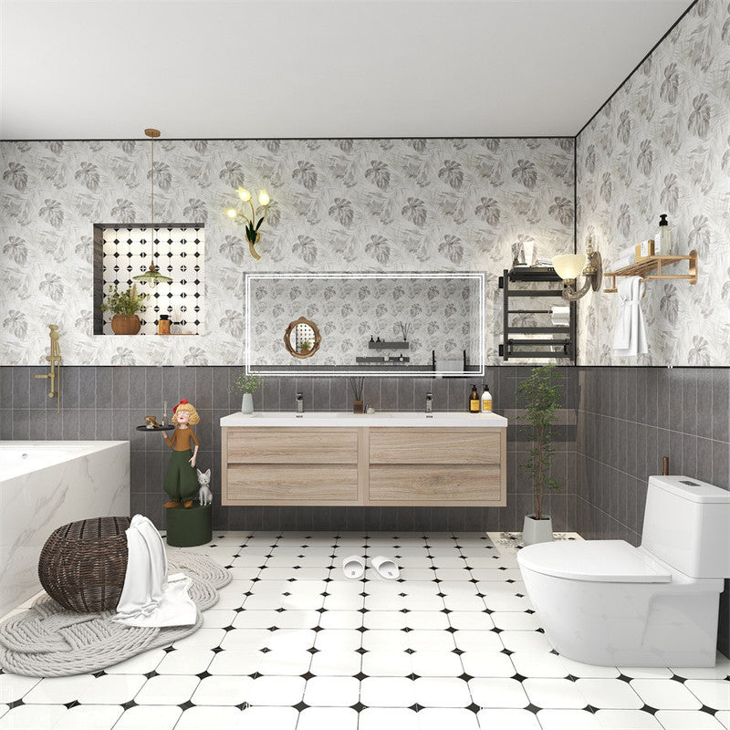 Louis 72" Wall Mounted Bathroom Vanity with Reinforced Acrylic Integrated Sink Top