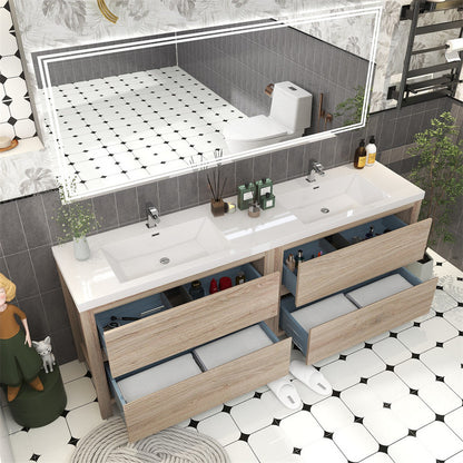 Louis 84" Freestanding Bathroom Vanity with Reinforced Acrylic Integrated Sink Top