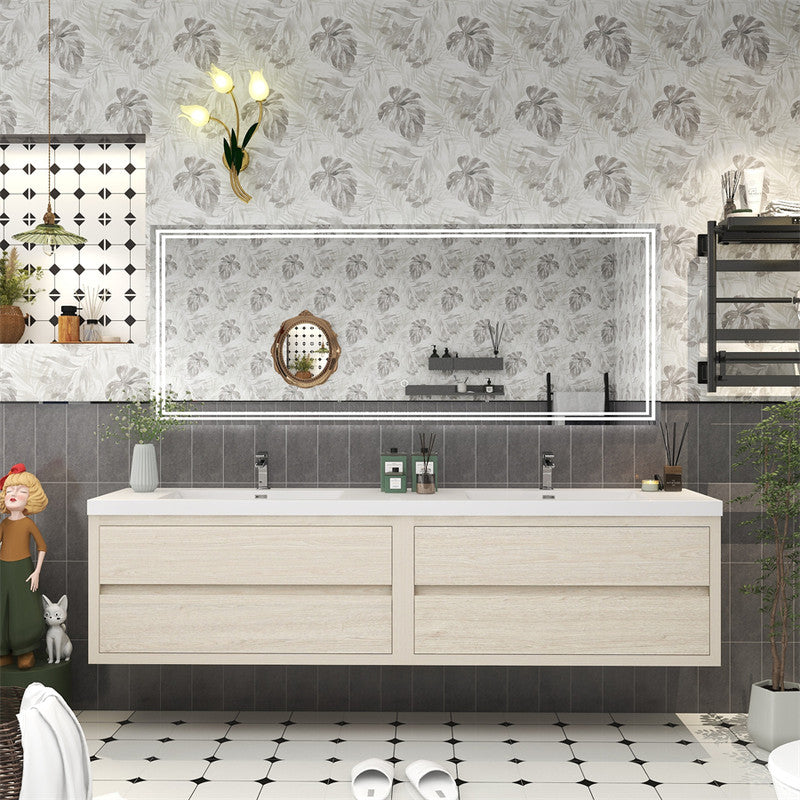 Louis 84" Wall Mounted Bathroom Vanity with Reinforced Acrylic Integrated Sink Top
