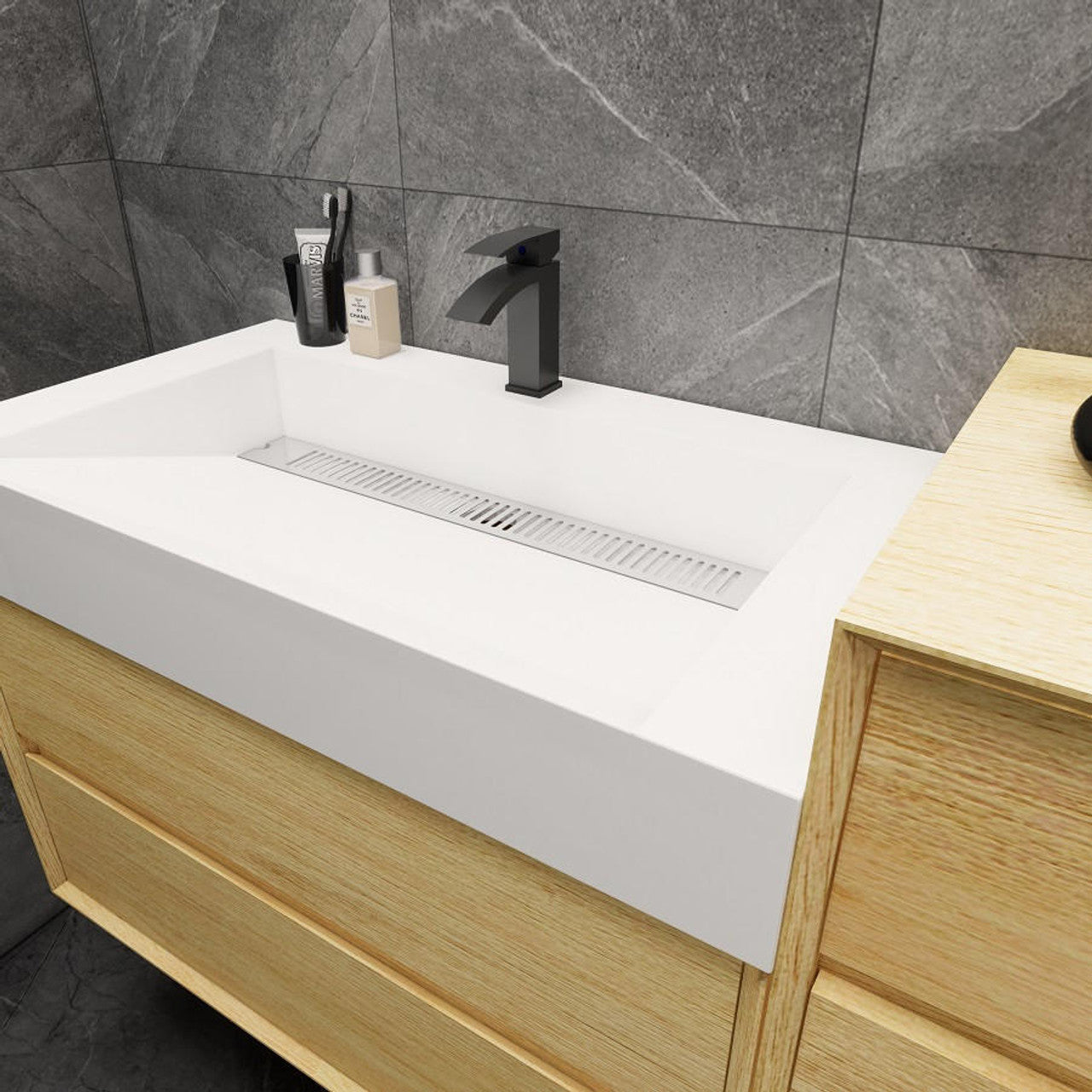 Max 44" Wall Mounted Bathroom Vanity with Reinforced Acrylic Integrated Sink Top and Linen Cabinet