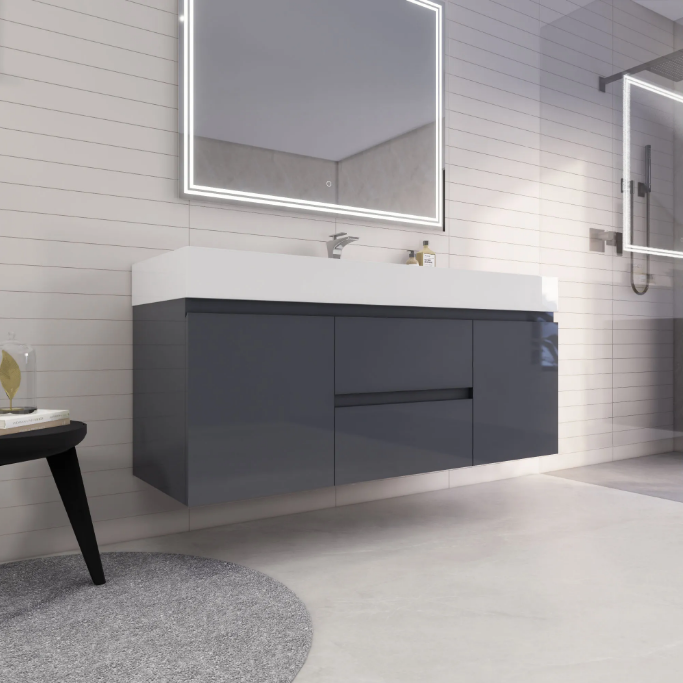 Monterey 60" Wall Mounted Bathroom Vanity with Reinforced Acrylic Integrated Sink Top