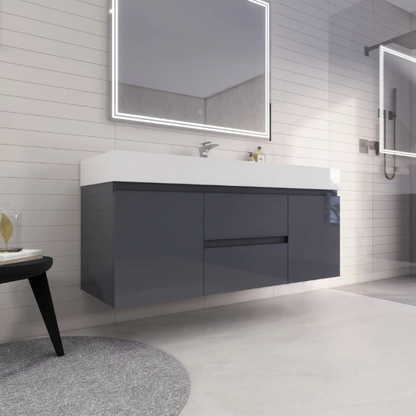 Monterey 60" Wall Mounted Bathroom Vanity with Reinforced Acrylic Integrated Sink Top