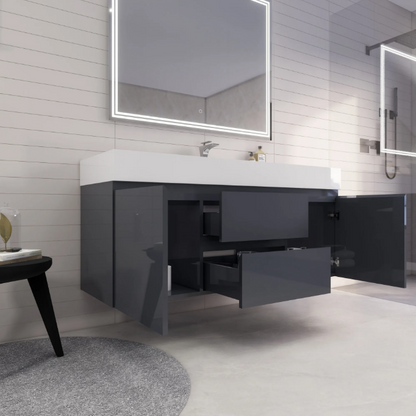 Monterey 60" Wall Mounted Bathroom Vanity with Reinforced Acrylic Integrated Sink Top